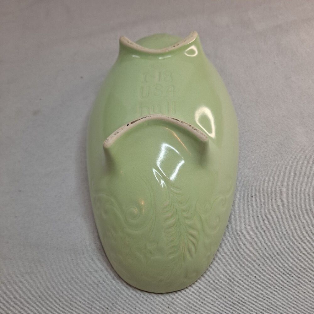 Vintage HULL Pottery Console Footed Bowl Green USA I-18 Glazed Leaf Pattern - Picture 6 of 10